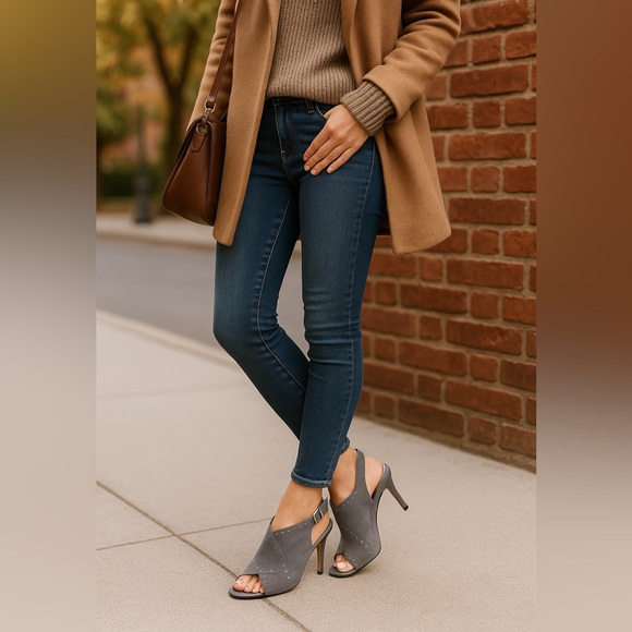 White House Black Market Shoes - White House Black Market Gray Suede Studded Heels | Size 8